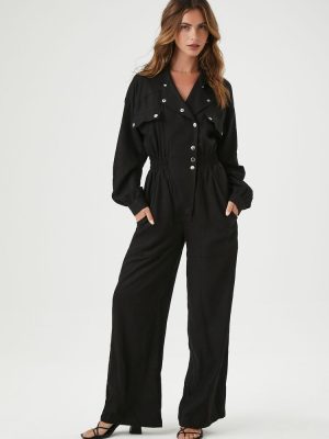 Linen-Blend Notched Jumpsuit