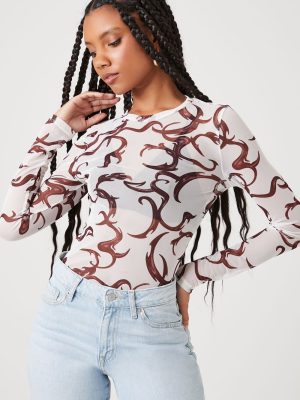 Mesh Abstract Print Top