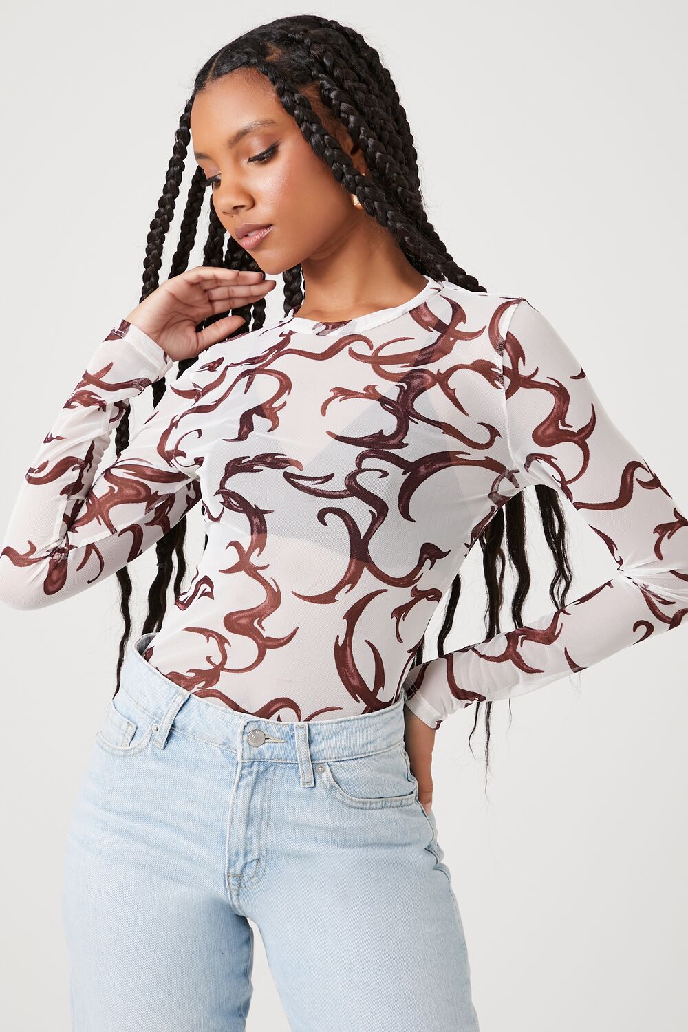 Mesh Abstract Print Top