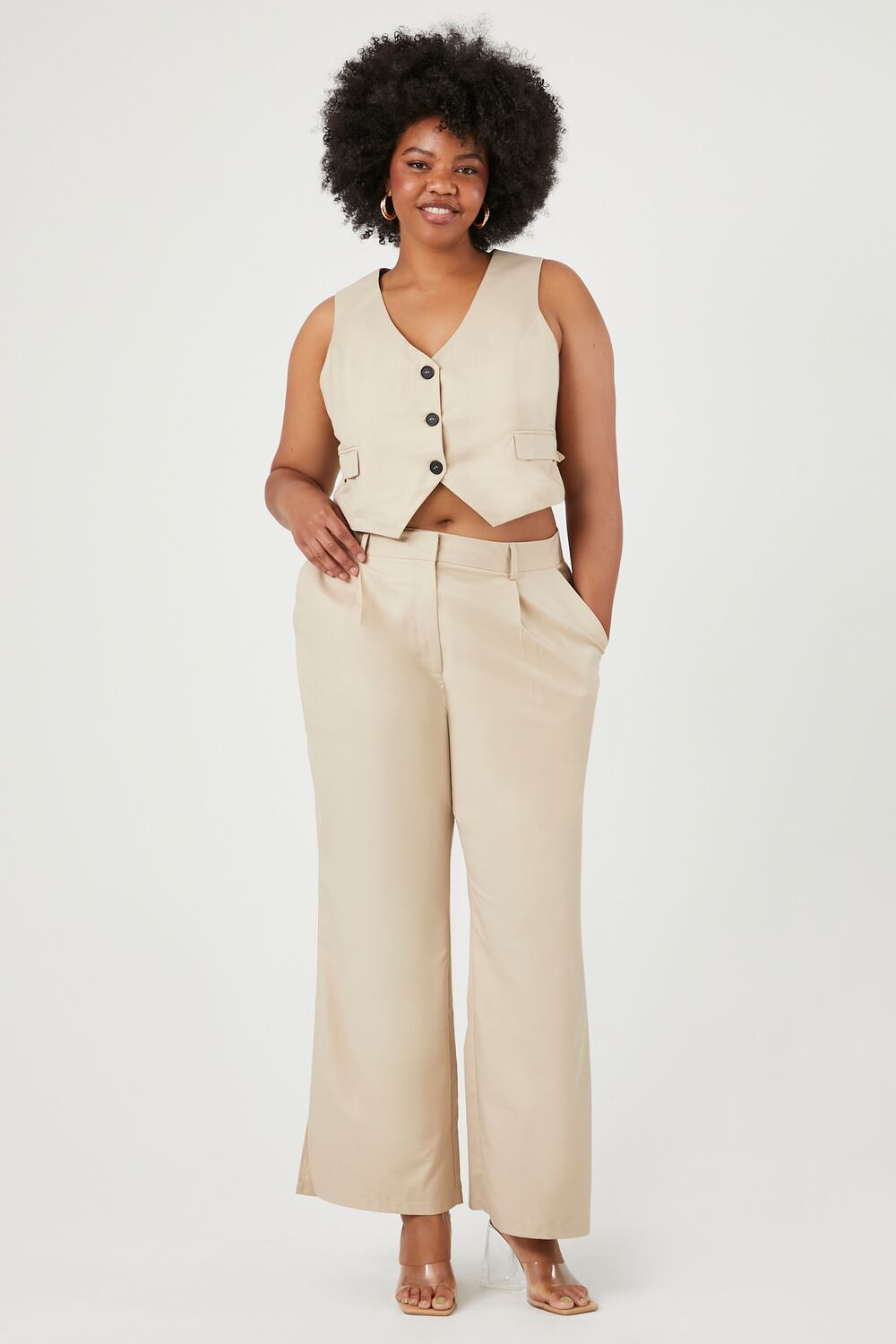 Plus Size Vest & Wide-Leg Pants Set