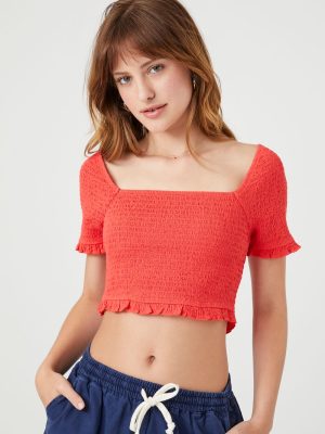 Smocked Square-Neck Crop Top