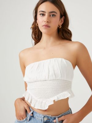 Smocked Ruffle-Trim Tube Top