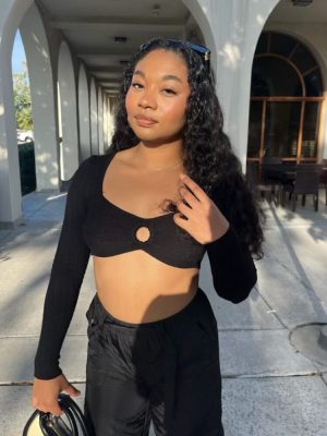 Sweater-Knit Keyhole Crop Top