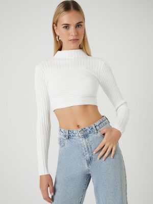 Sweater-Knit Mock Neck Crop Top