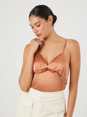 Satin Ruffle-Trim Bodysuit