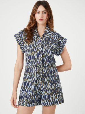 Linen-Blend Geo Print Romper