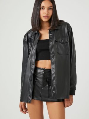 Faux Leather Vented Shacket