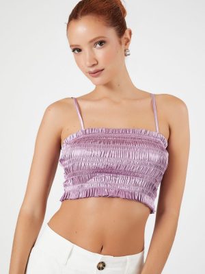 Smocked Satin Cropped Cami