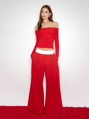 Contrast Wide-Leg Trousers