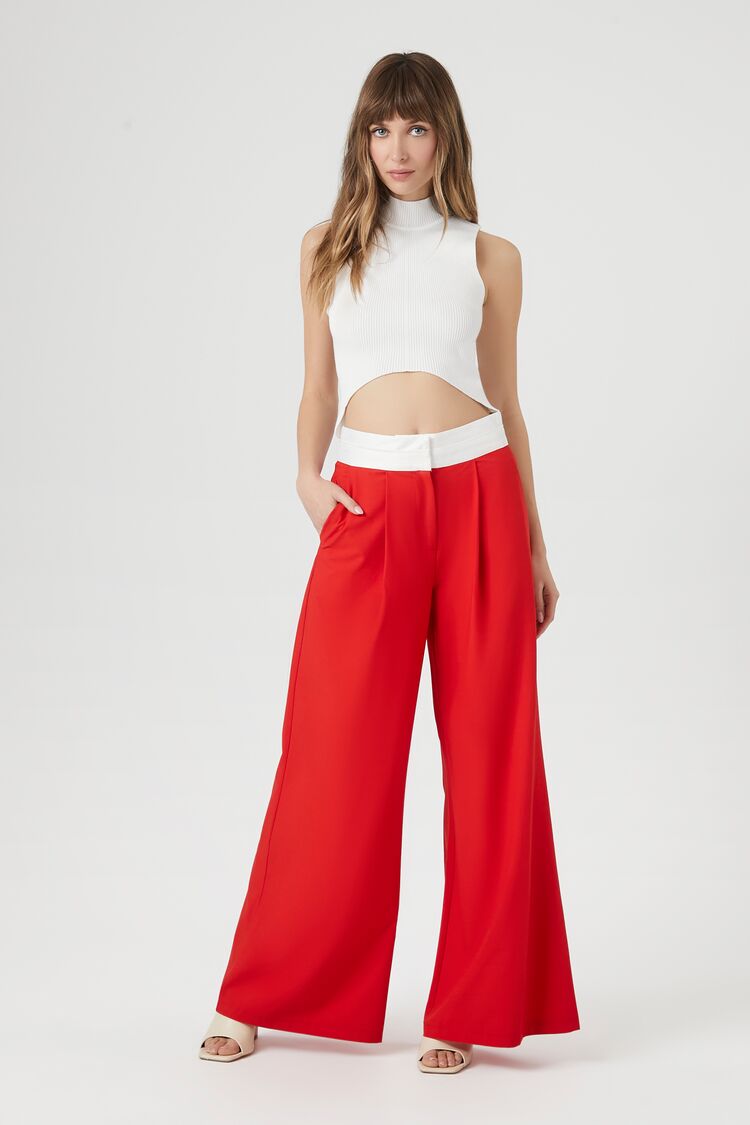 Contrast Wide-Leg Trousers - Image 5