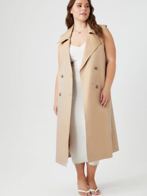 Plus Size Sleeveless Trench Coat