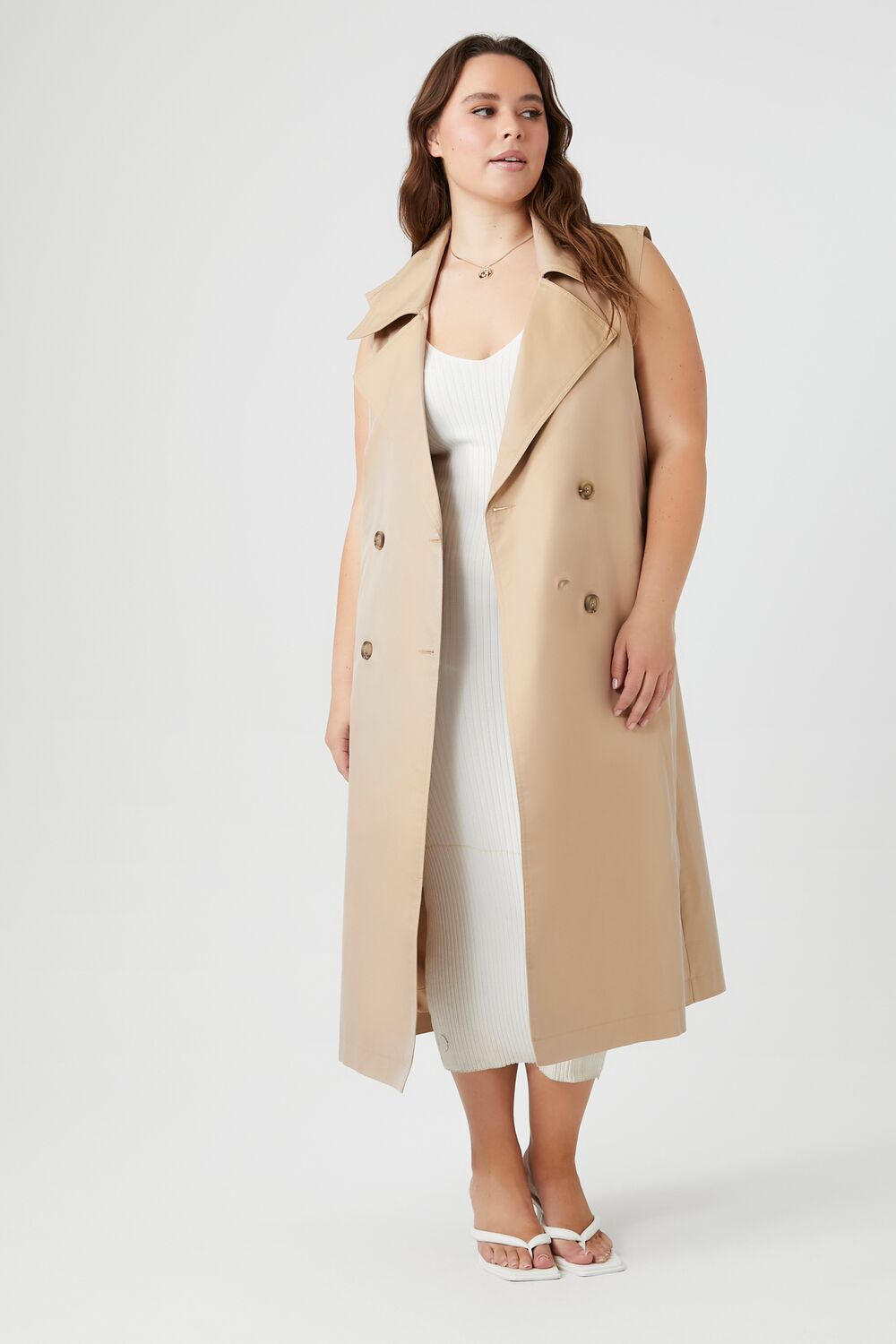 Plus Size Sleeveless Trench Coat