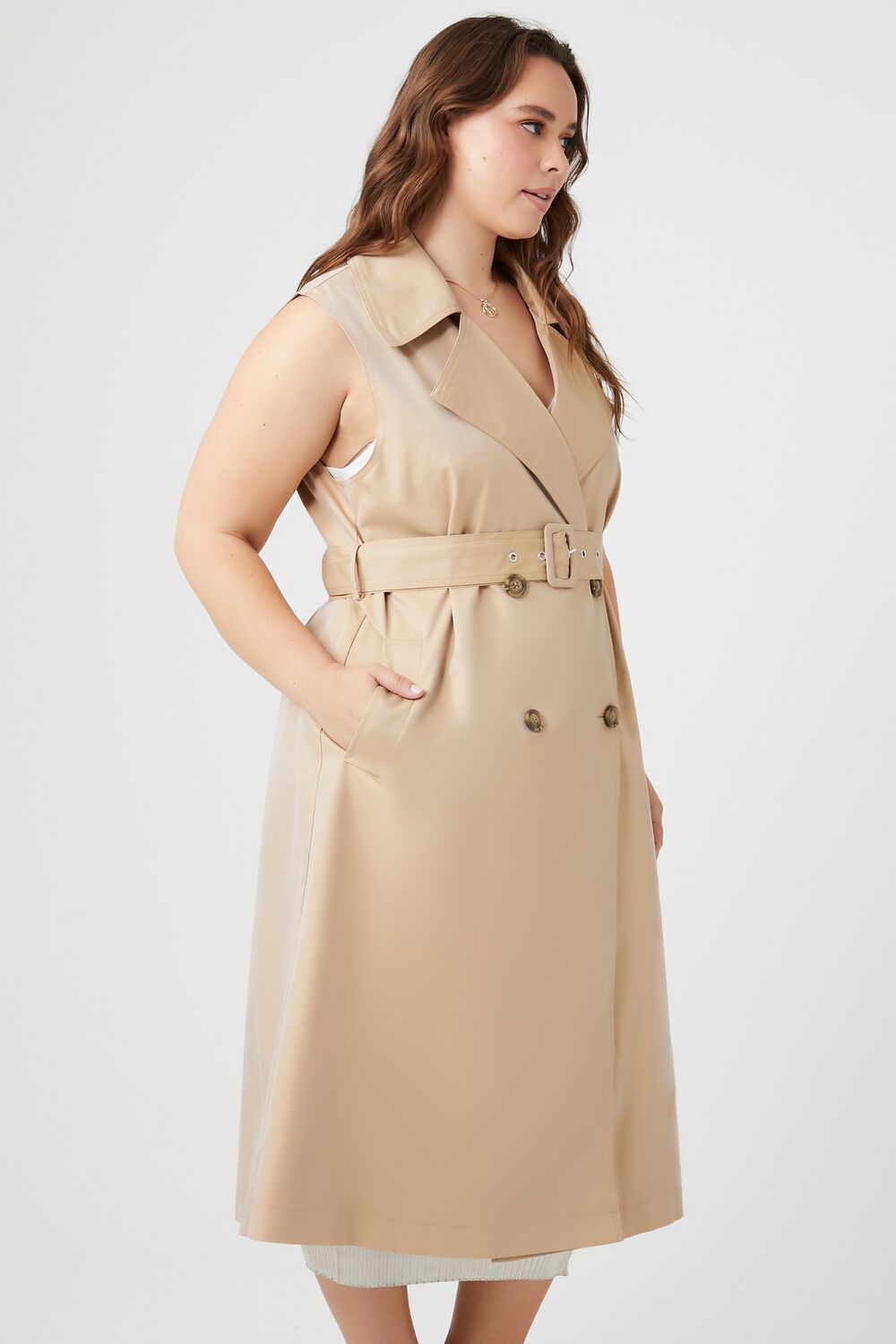Plus Size Sleeveless Trench Coat - Image 2
