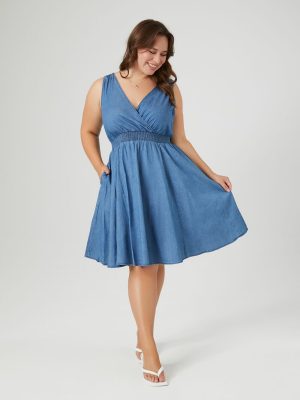 Plus Size Denim Fit & Flare Mini Dress