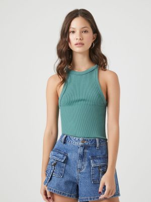 High-Rise Cargo Denim Shorts