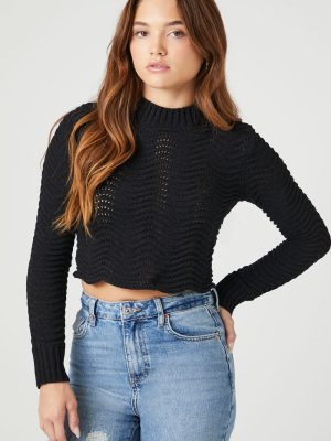 Cropped Open-Knit Sweater