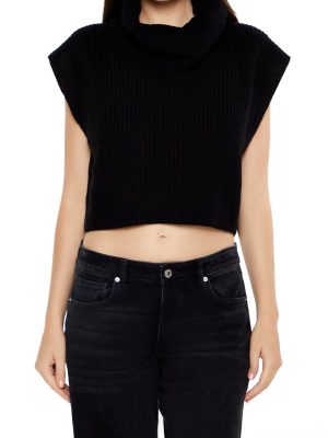 Cropped Sleeveless Turtleneck Sweater