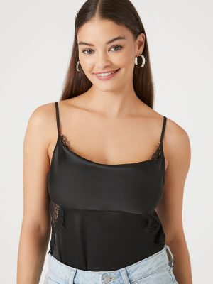 Satin Lace-Trim Bodysuit