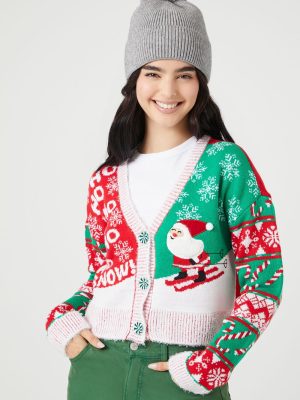 Skiing Santa Cardigan Sweater