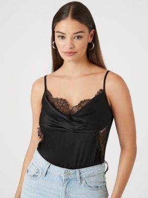 Satin Lace-Trim Bodysuit