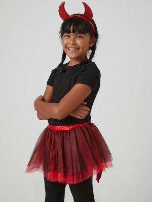 Girls Devil Skirt & Horns Costume Set (Kids)