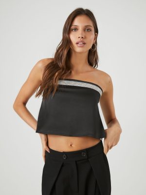 Rhinestone Strapless Crop Top