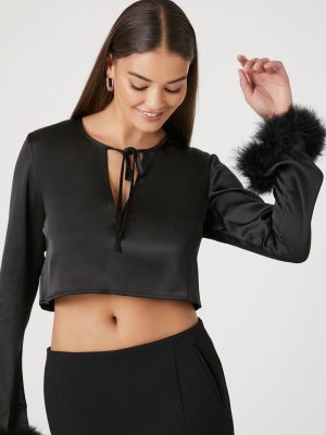 Satin Feather Crop Top
