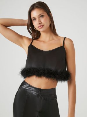 Fur-Trim Cropped Cami