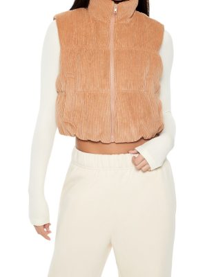 Cropped Funnel Neck Corduroy Vest