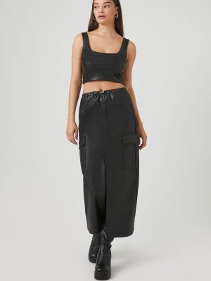 Faux Leather Maxi Slit Skirt