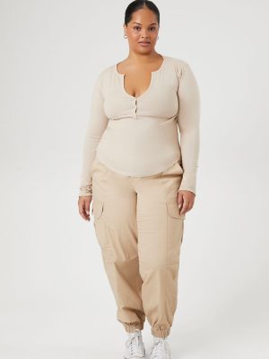 Plus Size Twill Cargo Joggers