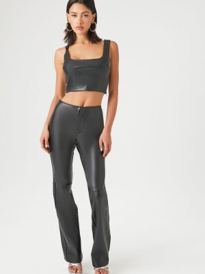 Faux Leather High-Rise Flare Pants
