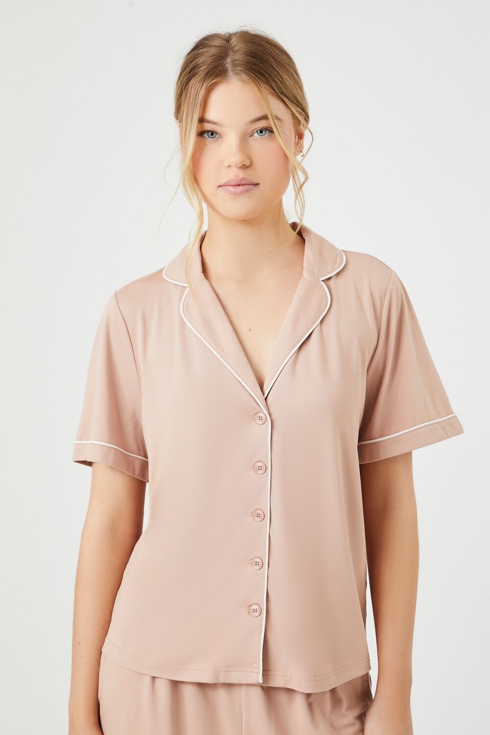 Piped-Trim Shirt & Shorts Pajama Set - Image 5