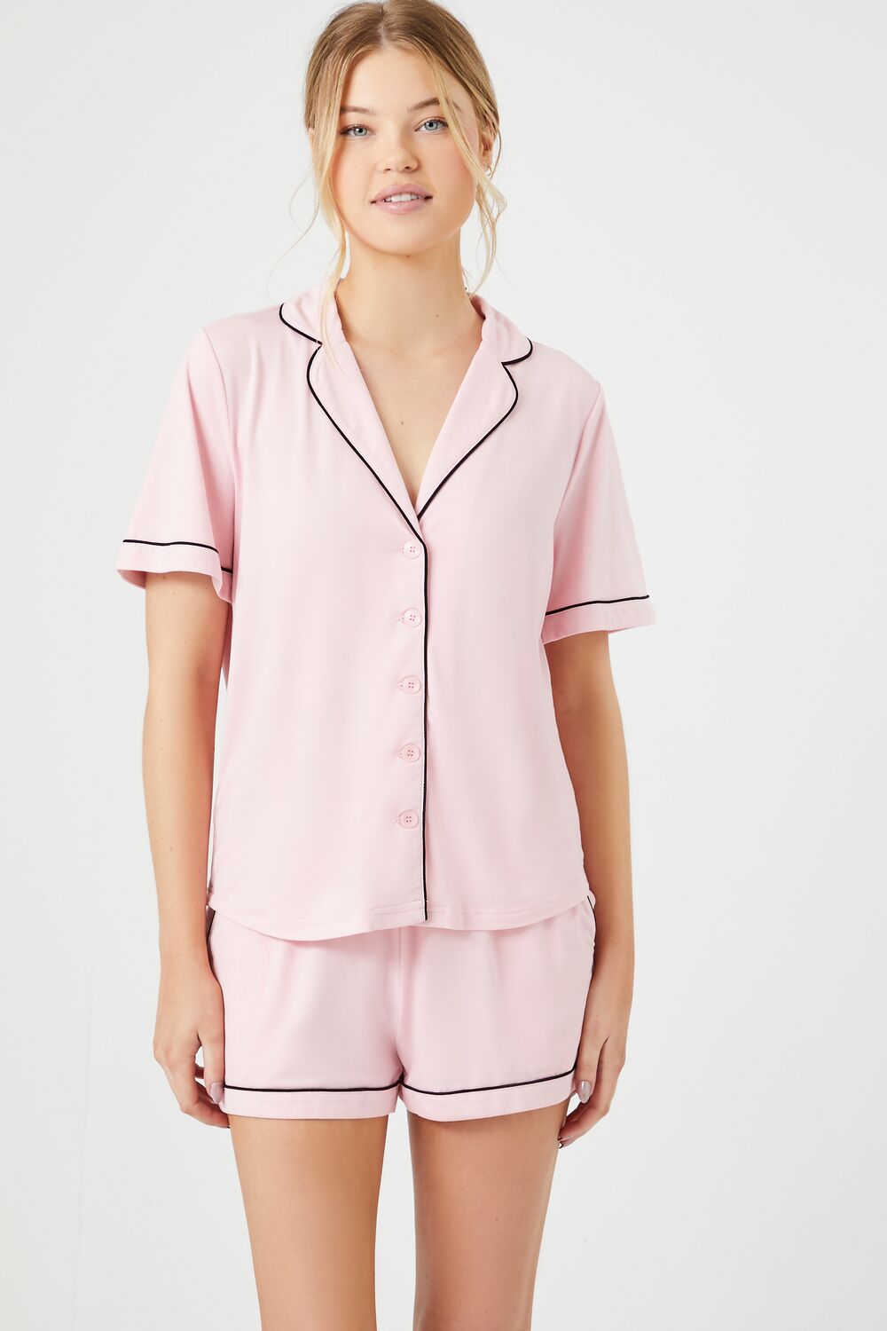 Piped-Trim Shirt & Shorts Pajama Set - Image 7