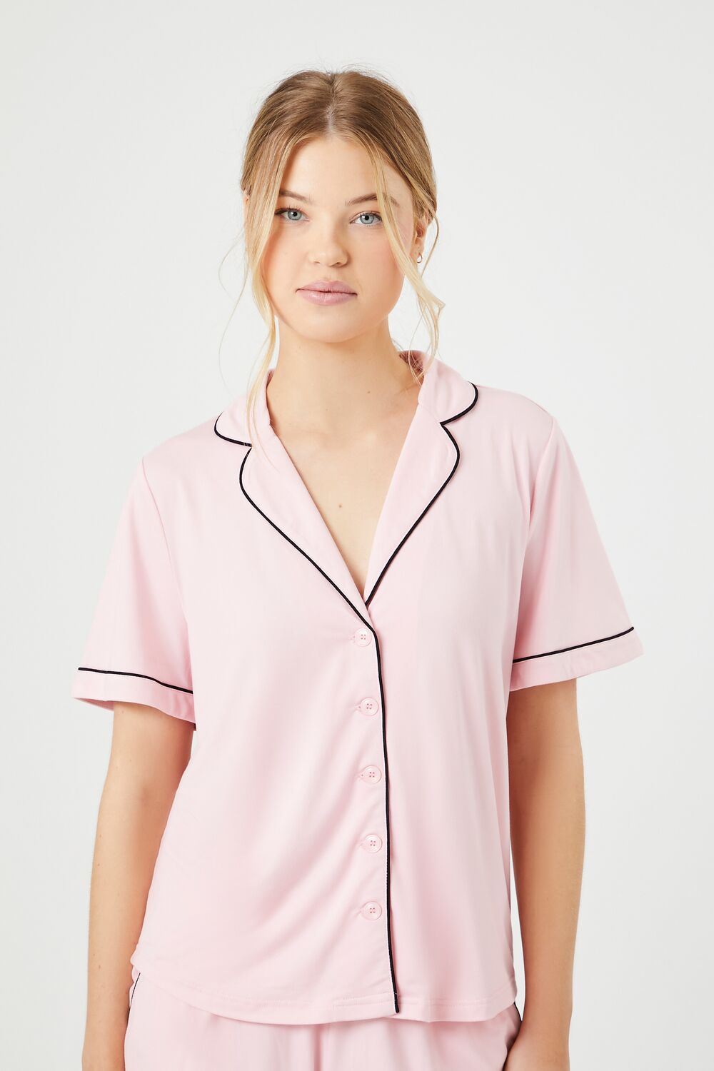 Piped-Trim Shirt & Shorts Pajama Set - Image 11