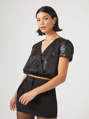 Sequin Surplice Crop Top