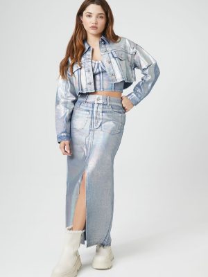 Iridescent Denim A-Line Maxi Skirt