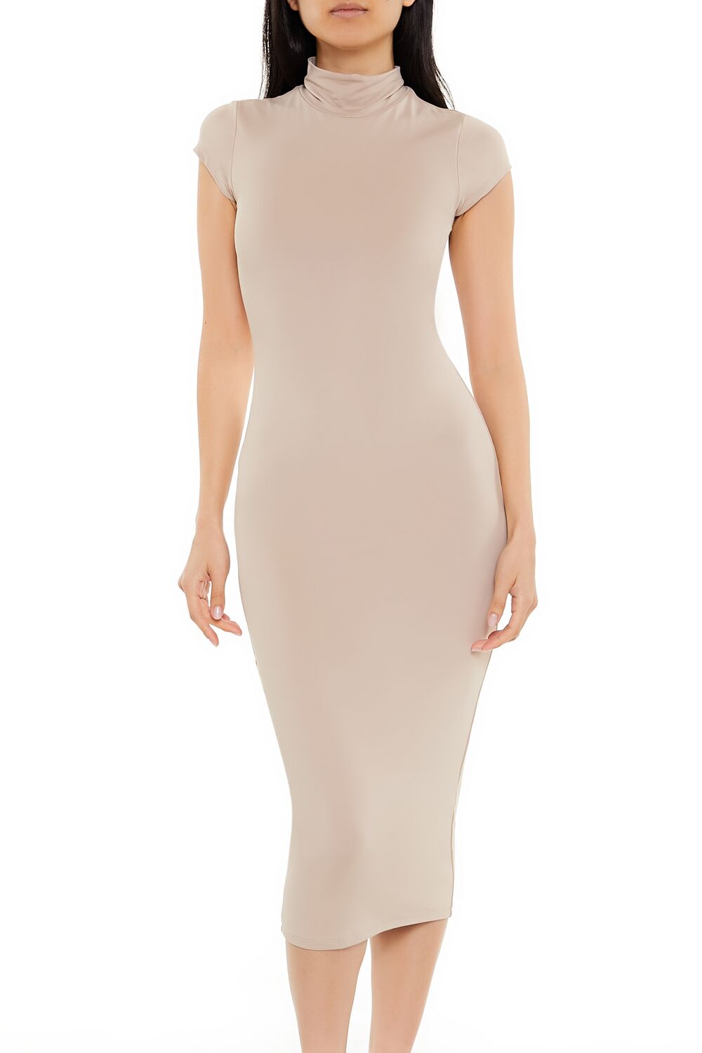 Turtleneck Bodycon Contour Sculpt Midi Dress - Image 7
