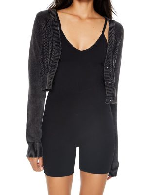 Cropped Mineral Wash Cardigan Sweater