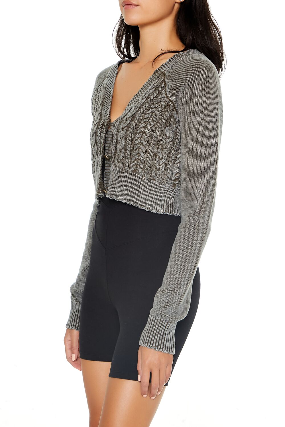 Cropped Mineral Wash Cardigan Sweater - Image 9
