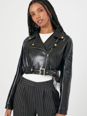 Cropped Faux Leather Moto Jacket