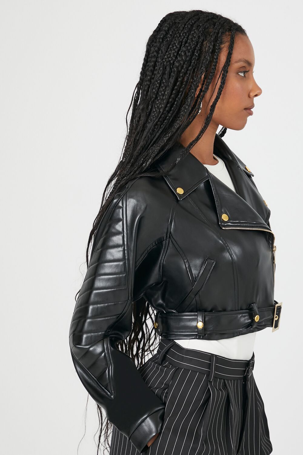 Cropped Faux Leather Moto Jacket - Image 2