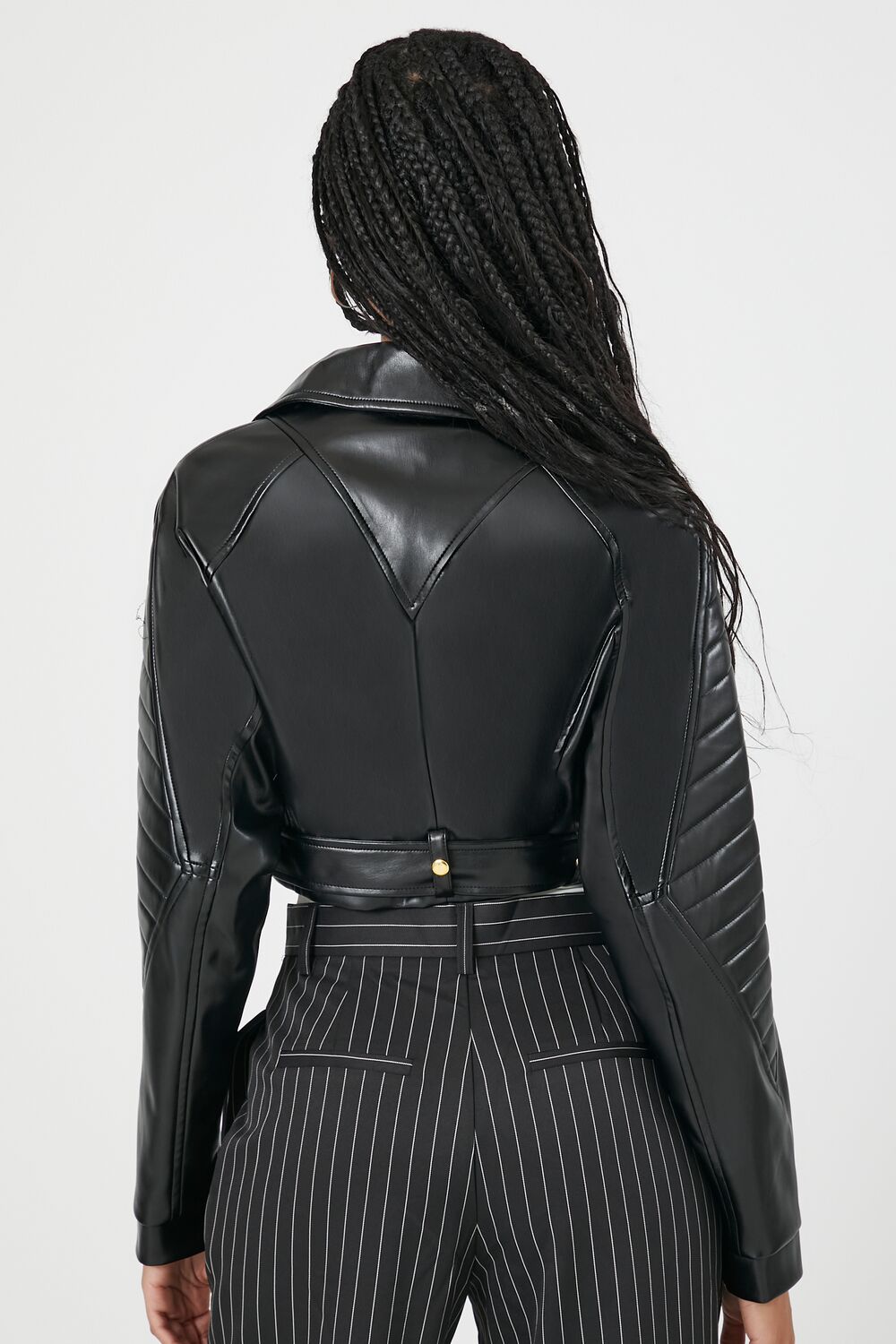 Cropped Faux Leather Moto Jacket - Image 3