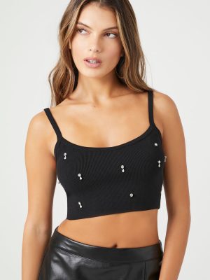 Sweater-Knit Rhinestone Cropped Cami