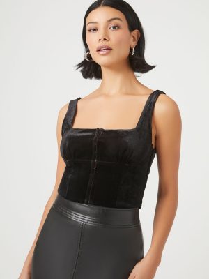 Velvet Hook-and-Eye Crop Top