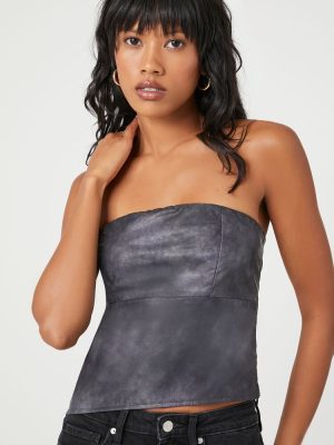 Faux Leather Asymmetrical Tube Top