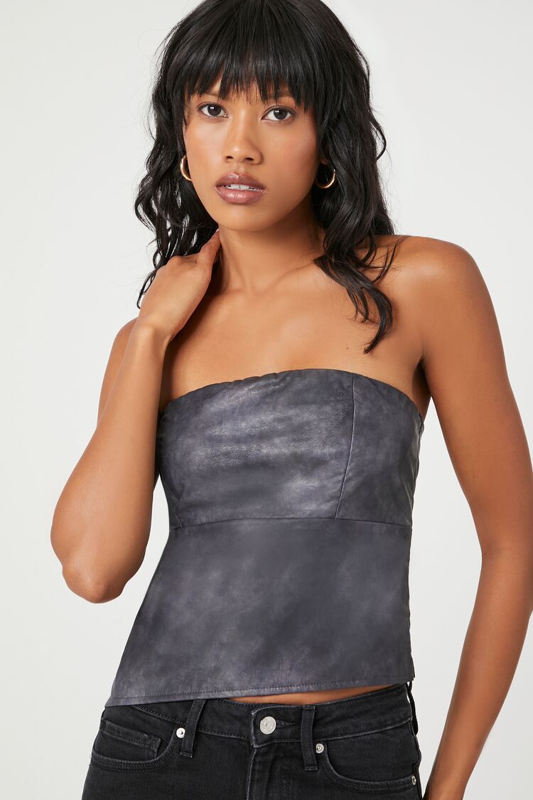 Faux Leather Asymmetrical Tube Top