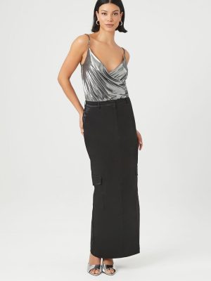 Satin Cargo Maxi Skirt