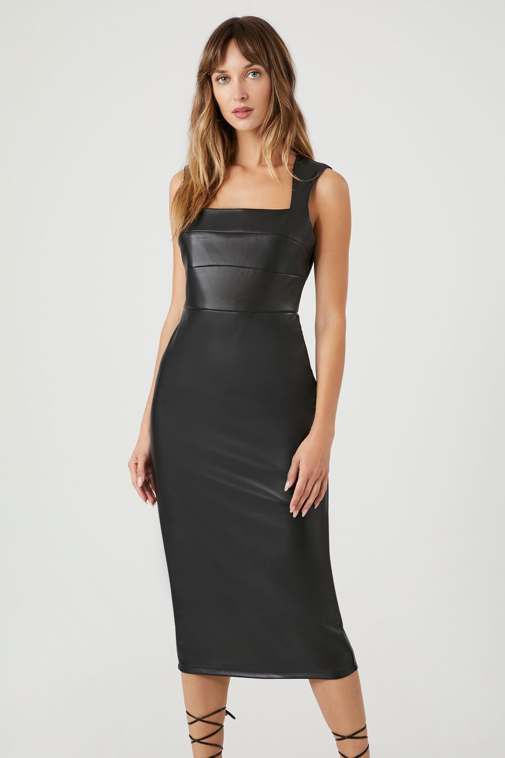 Faux Leather Sleeveless Midi Dress - Image 2