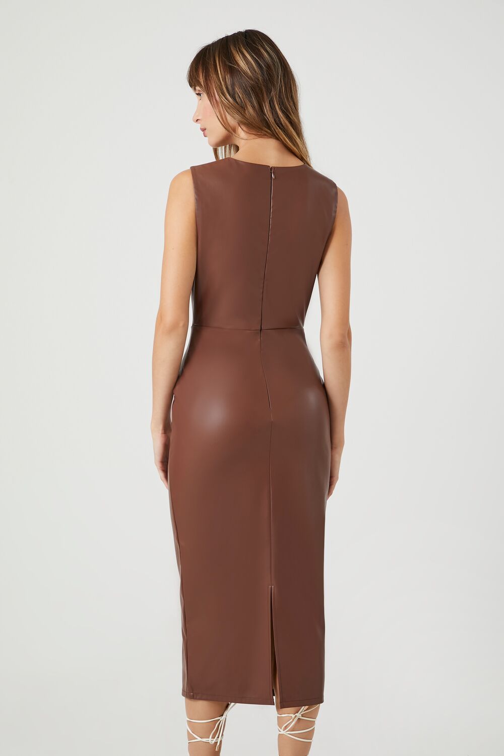 Faux Leather Sleeveless Midi Dress - Image 9